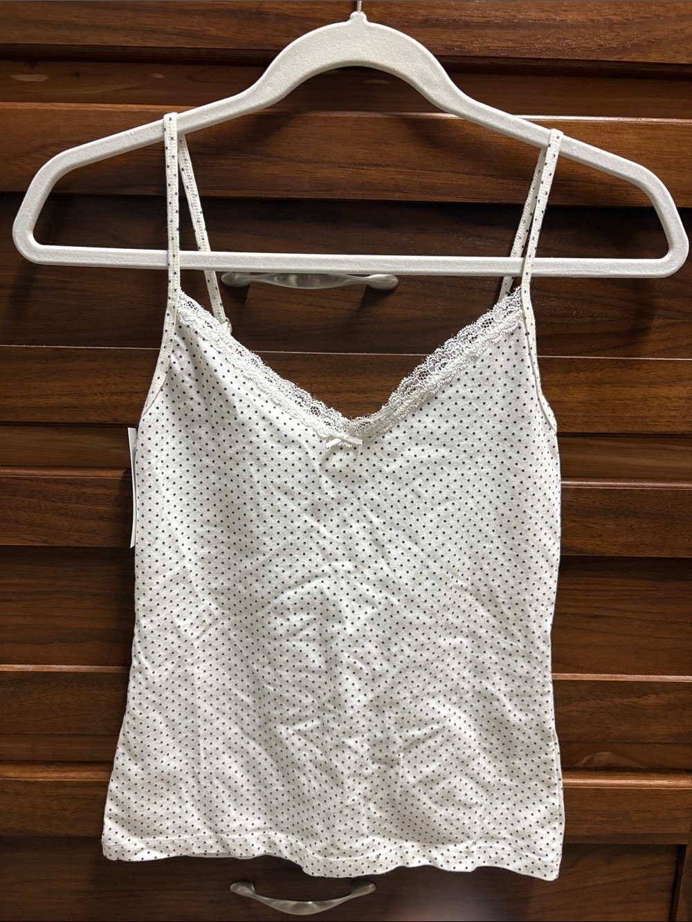 Brandy Melville NWT White with Black Polka Dot Lace-Trim Cami
